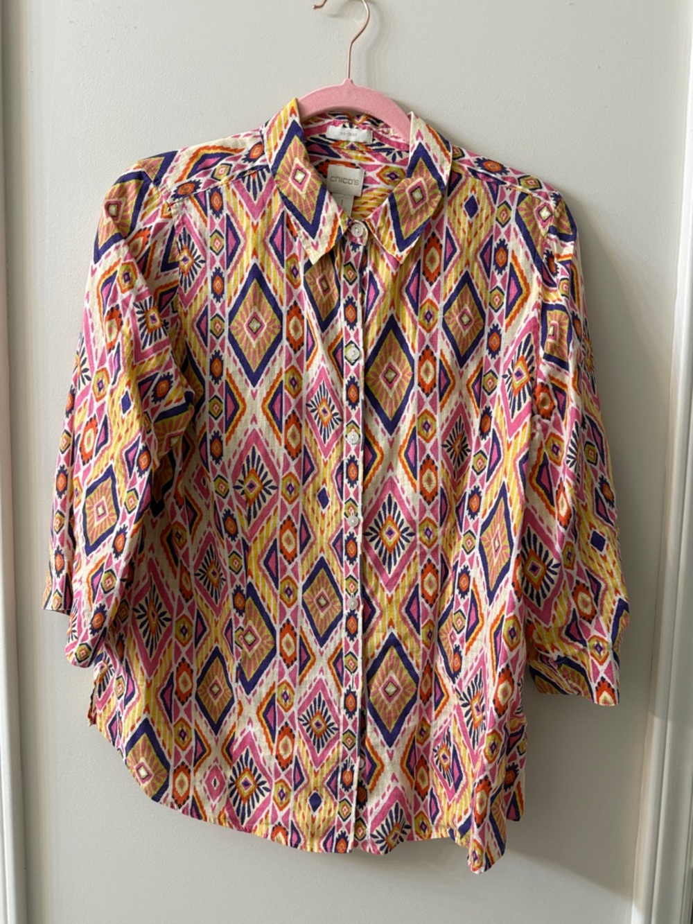 Chico's Multicolor Geometric Button-Up Shirt - Pink Yellow Purple